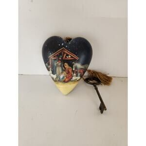 Susan Winget Navity Scene Art Hearts w/Key Ornament
